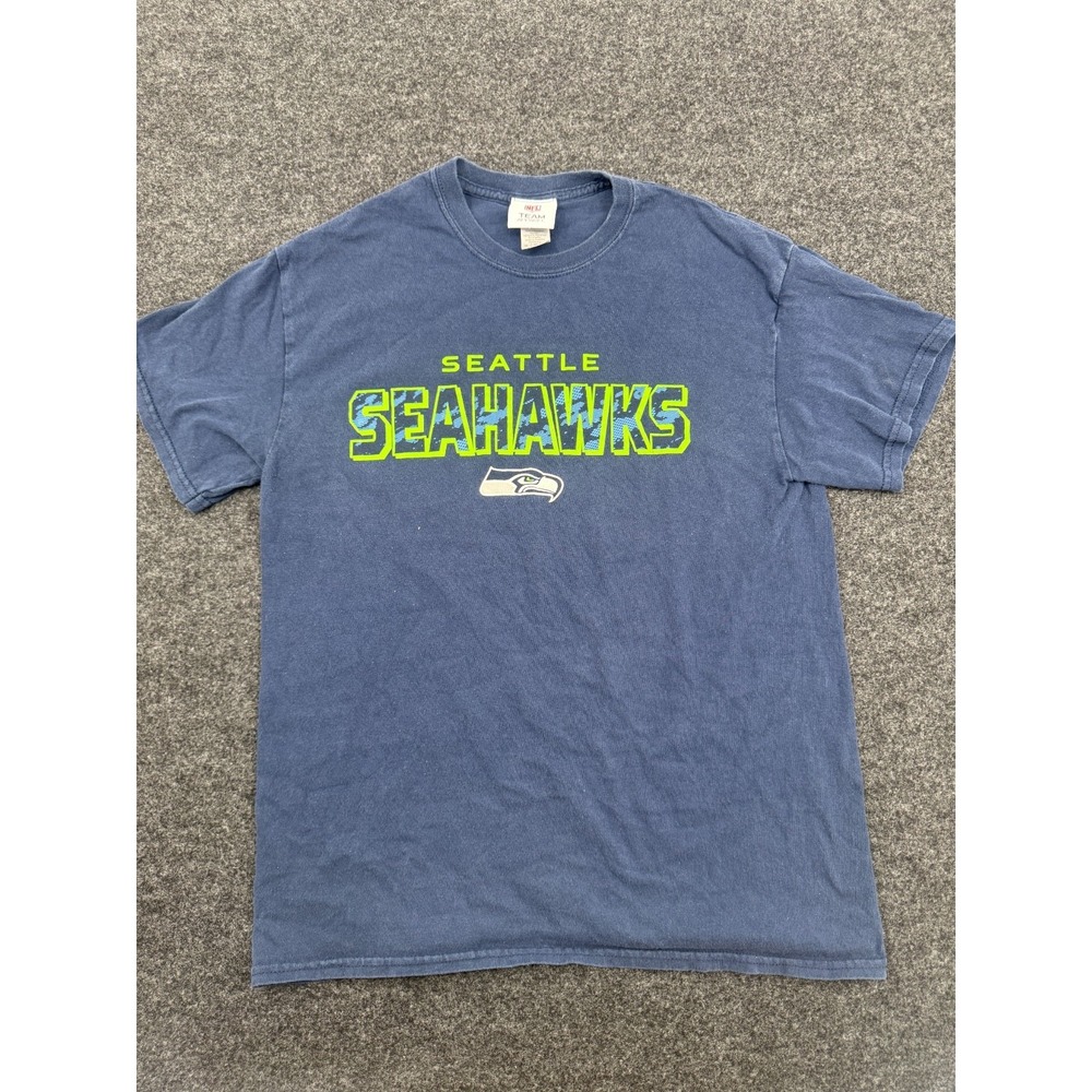 Seattle Seahawks Shirt Mens Medium Navy Blue NFL Football Team Apparel Cotton